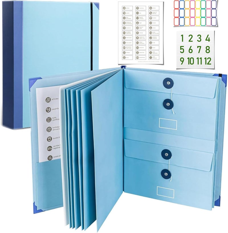 ruileeccl Important Document Organizer Personal Binder Organizer with Labels Accordion File Stylish Binder for Storing Important Papers, Certificates, Passports, Photos, and Letters(Bule) - Image 1